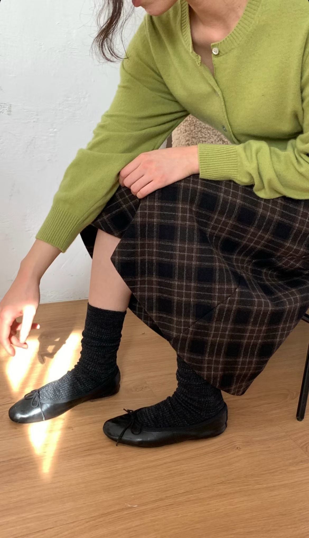 deondo wool check skirt-2col