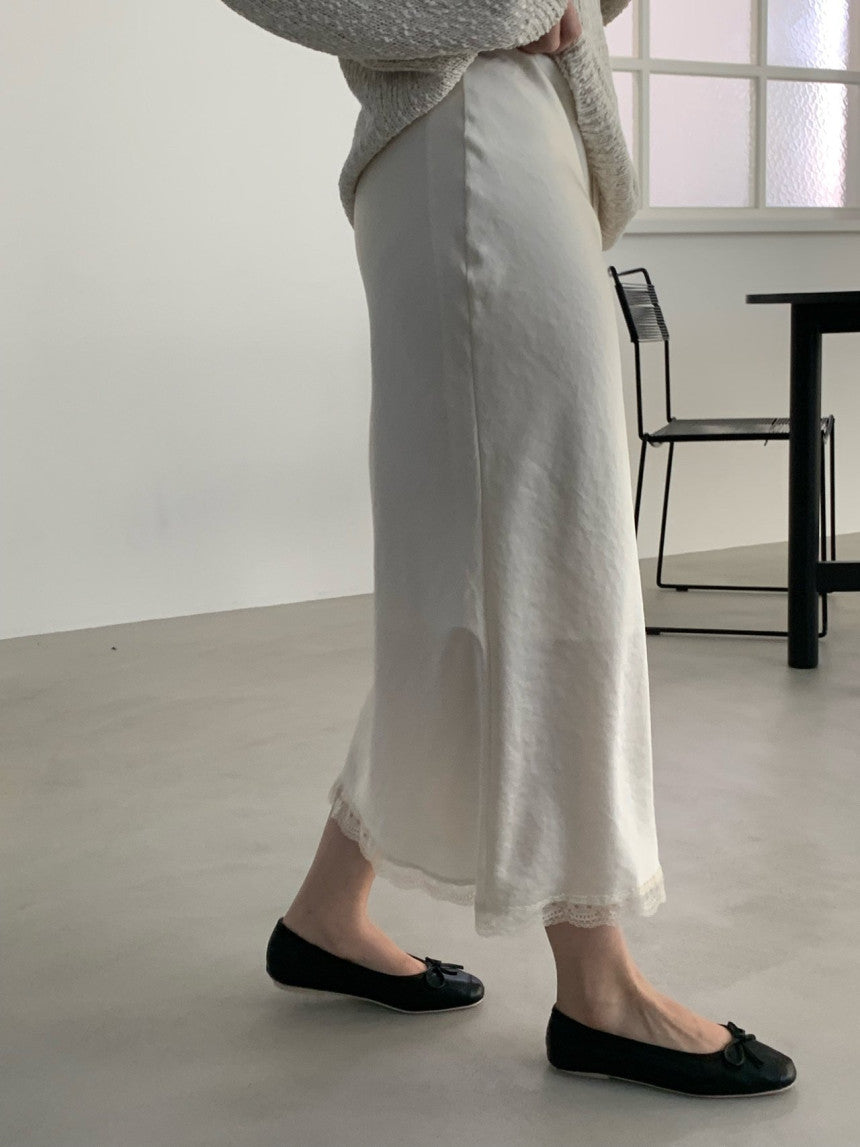 Mori lace satin skirt-2col