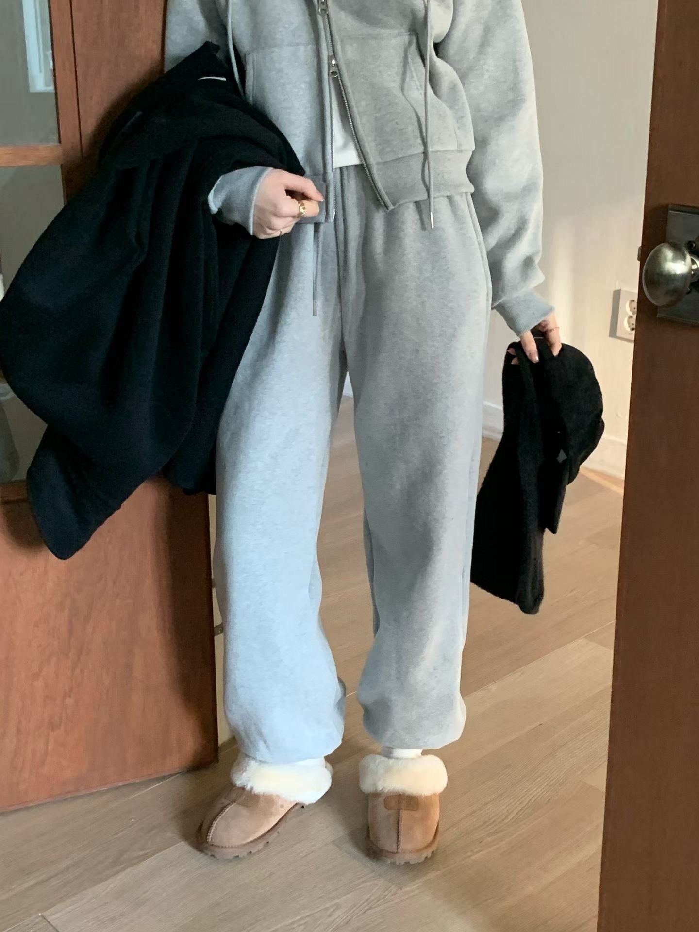 slow gimo joggerpants&hood zip up-4col