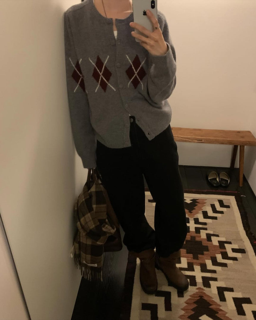 Argyle cardigan-3col