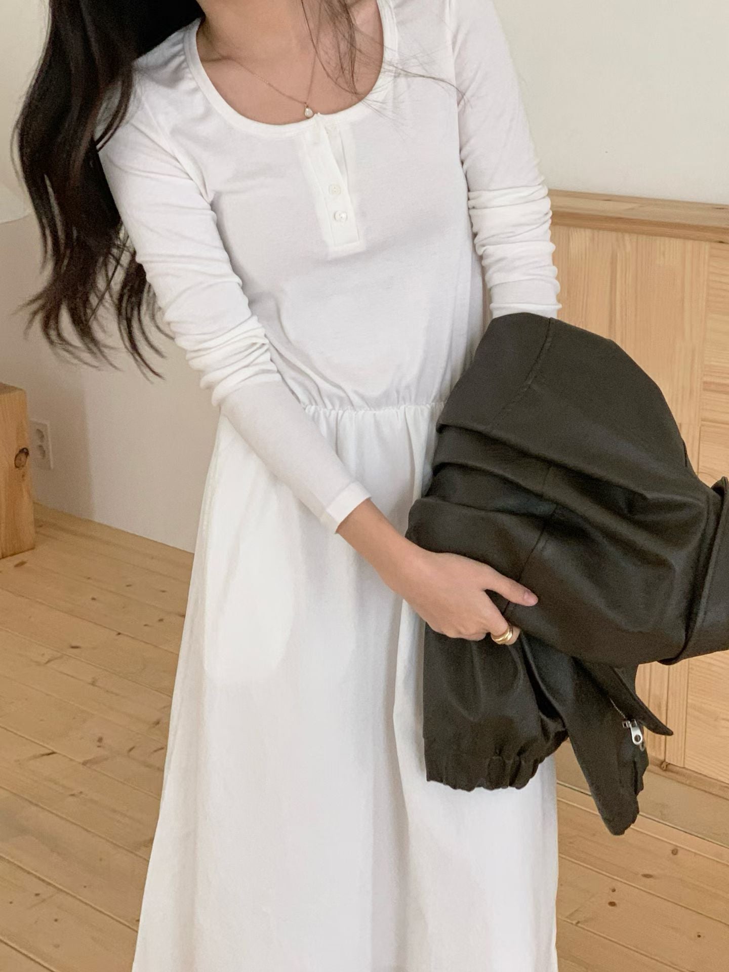 luna button long onepiece-2col