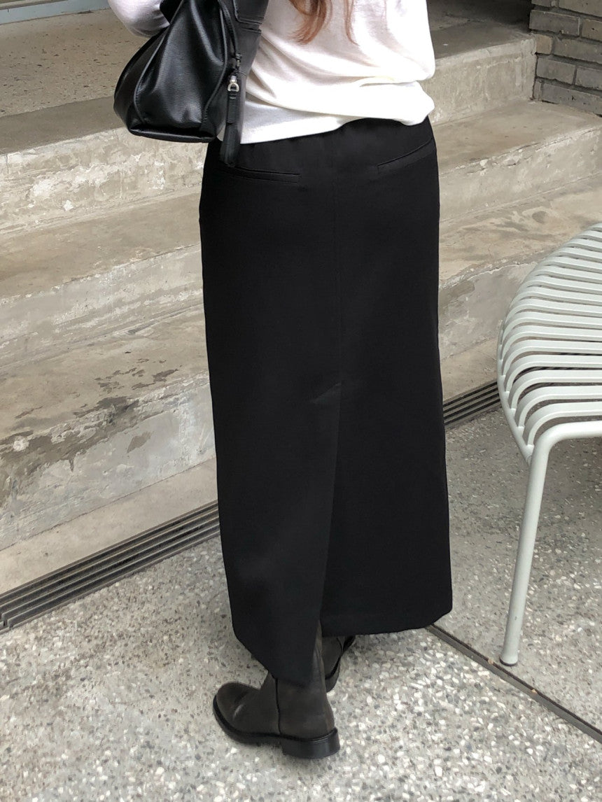 Rumi back banding wool midi skirt-2col