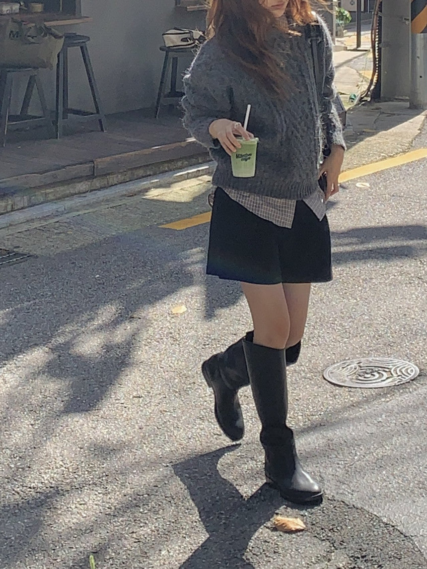 French alpaca cable round knit-3col