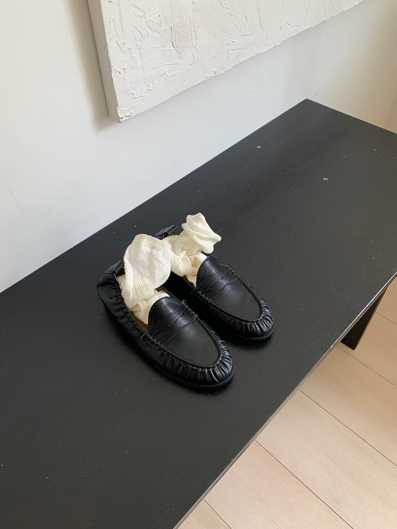 Black Shirred Classic Loafers