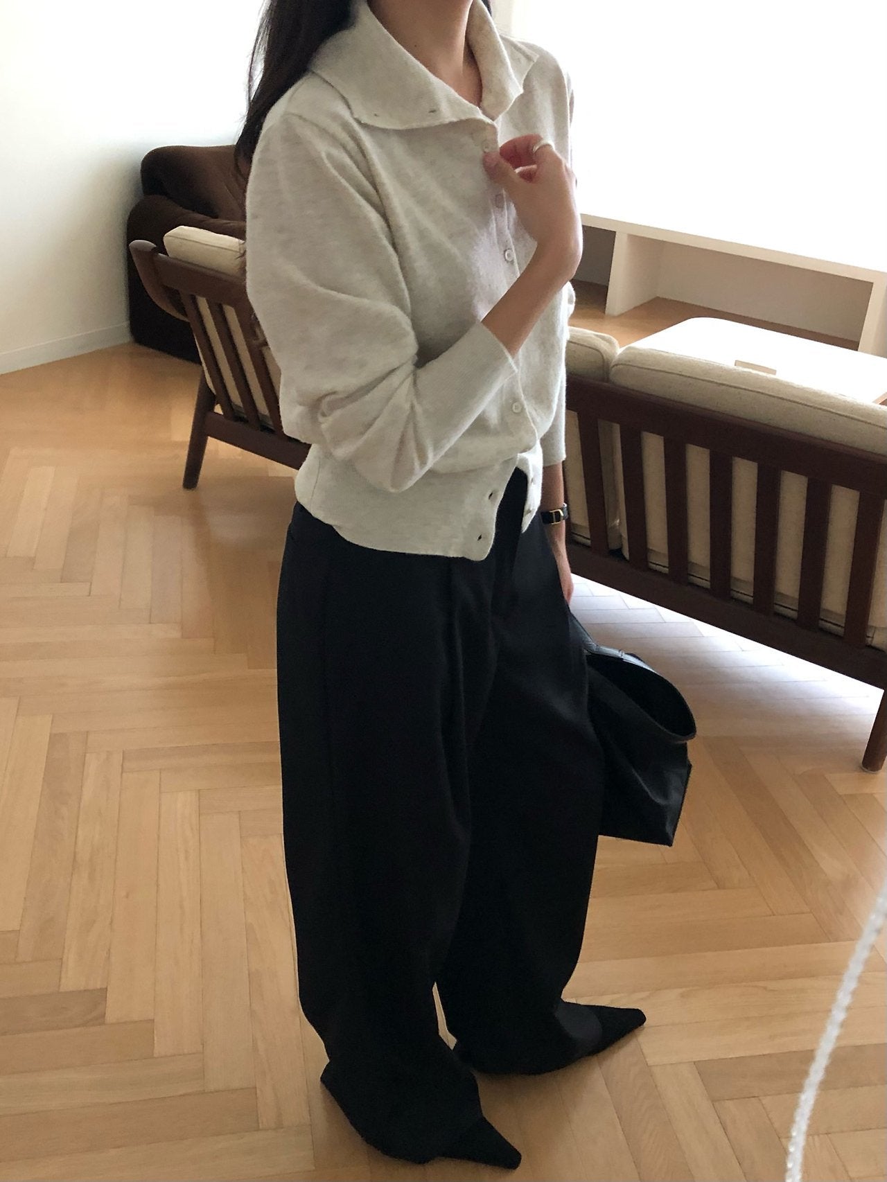 High-neck cash cardigan-3col
