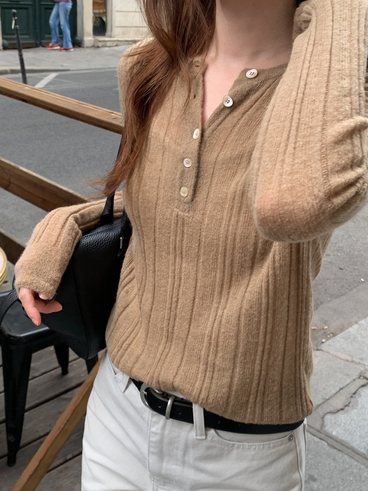 Merci alpaca henley neck knit-3col