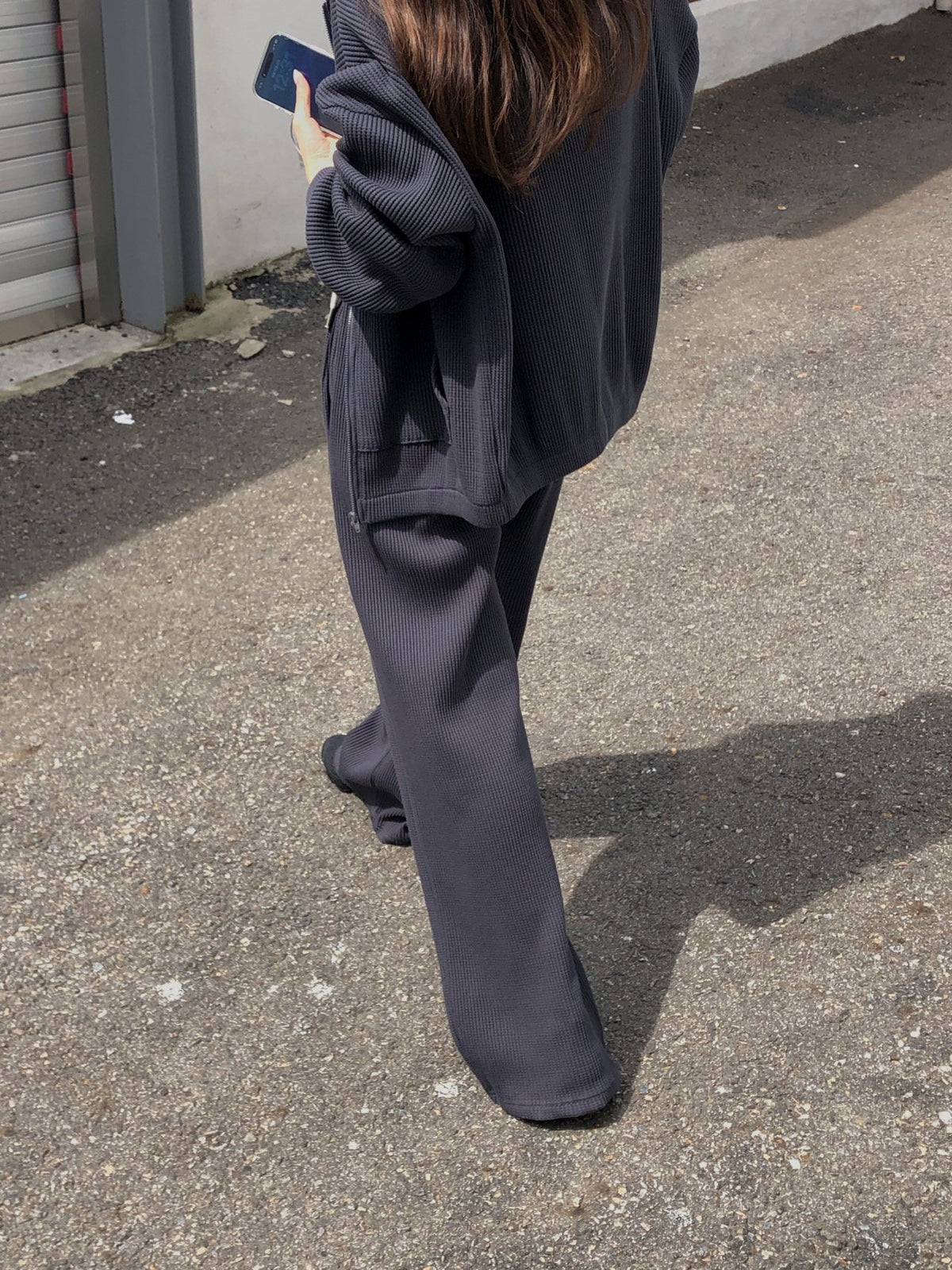 waffle hooded zip-up&pants-3col