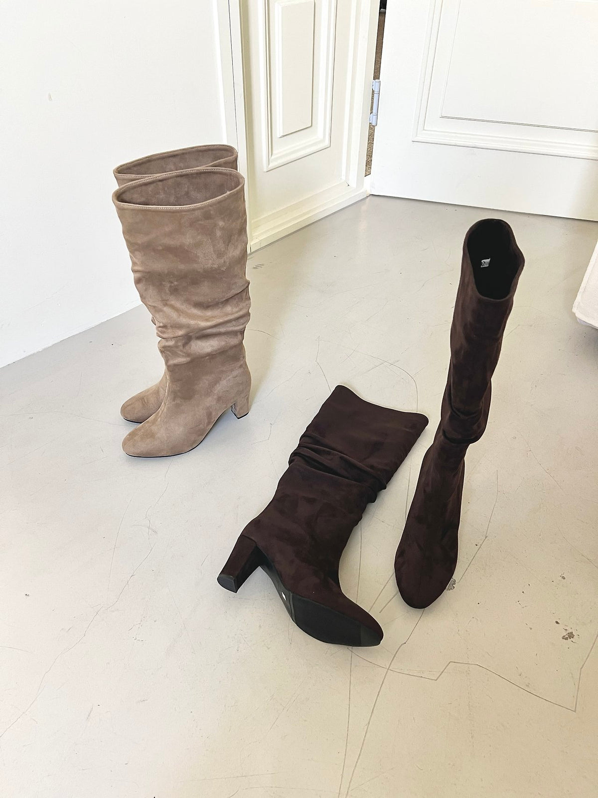 7cm Suede Wrinkle Long Boots-3col