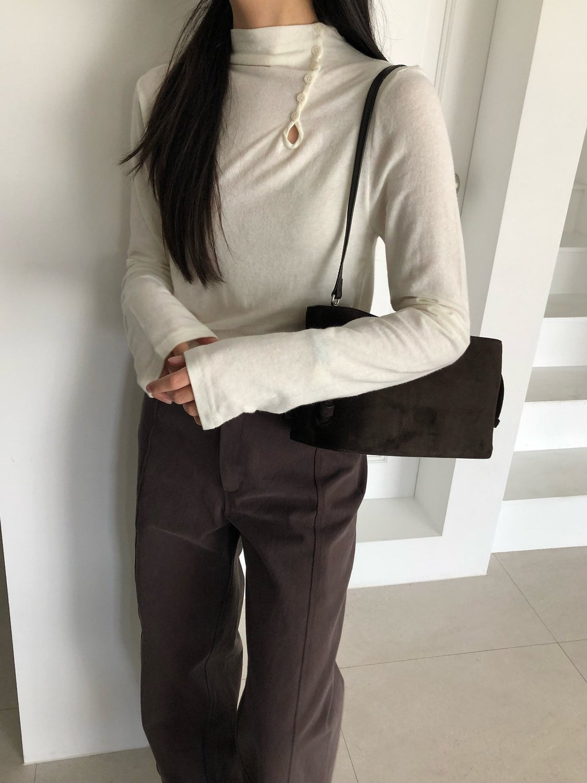 angora button 2way polo T-3col
