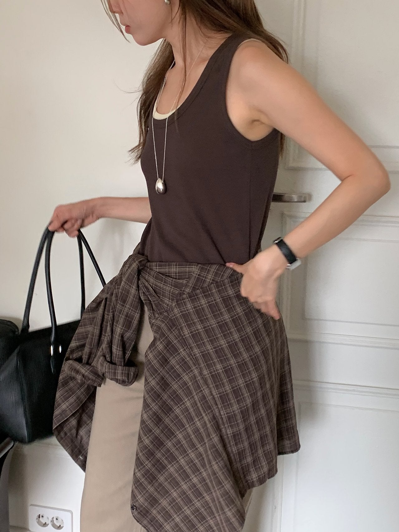 Line U-neck panel sleeveless-5col