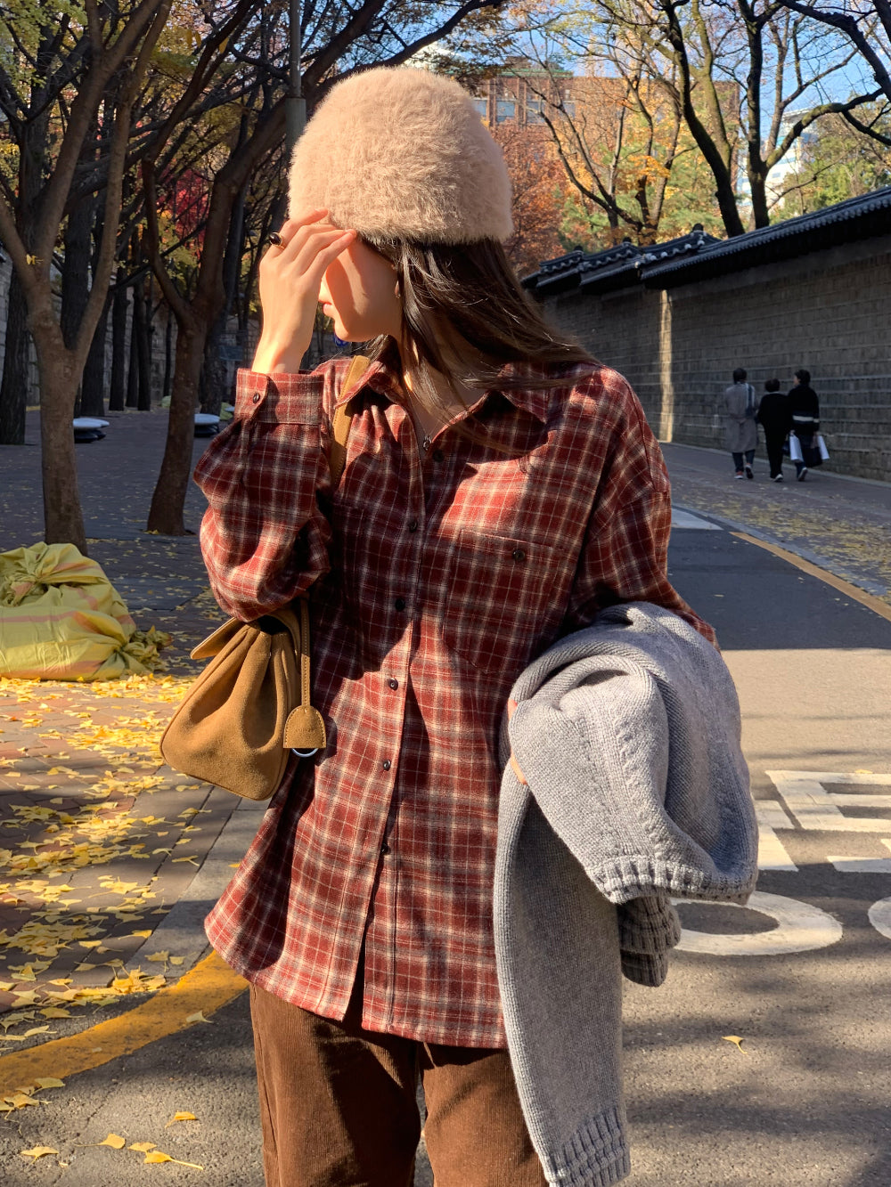 tan check gimo shirt-3col