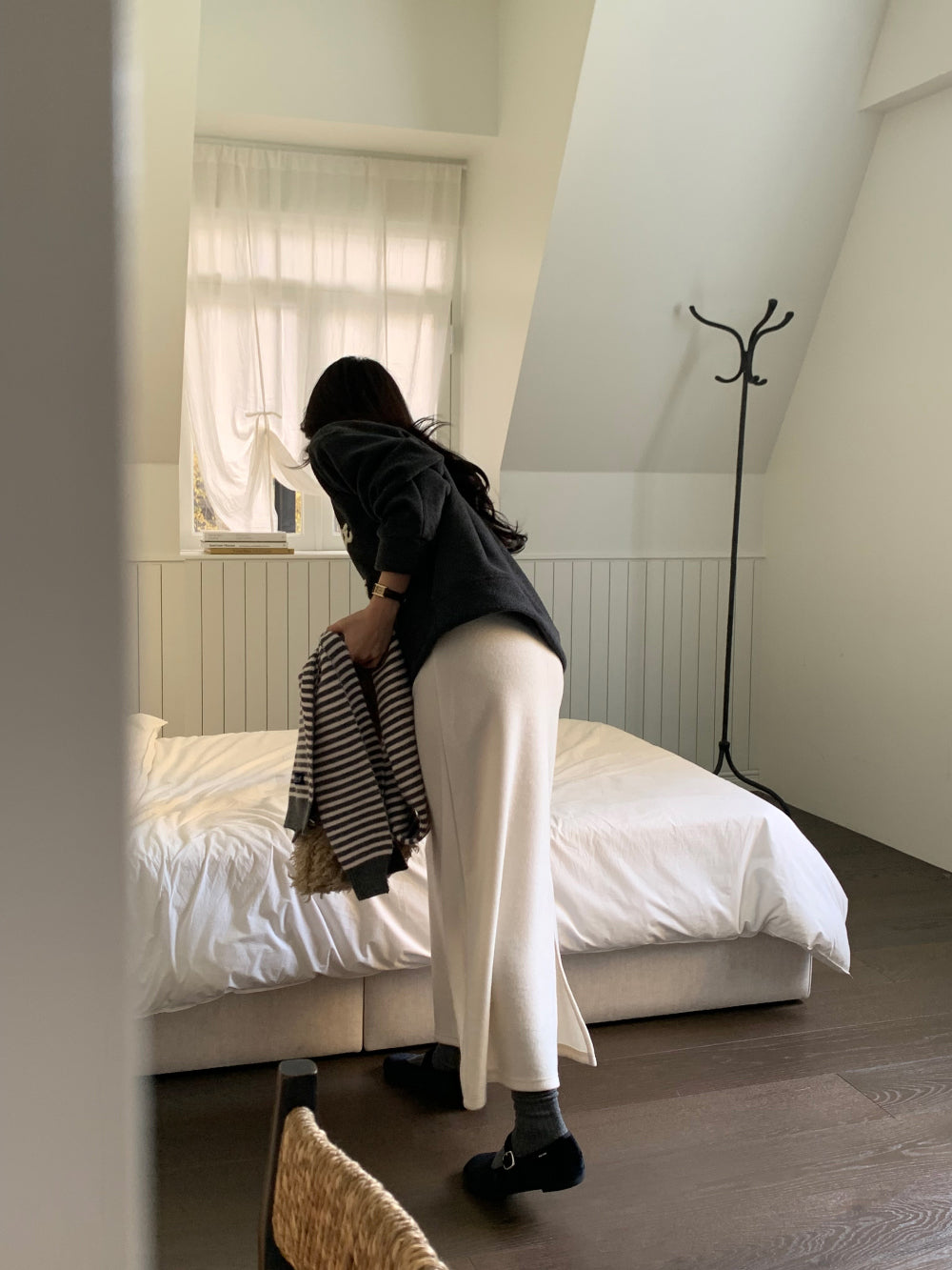 wool maxi skirt-3col