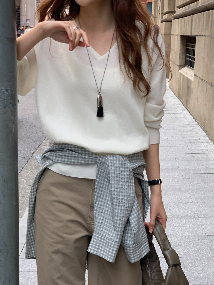 Adele wholegar cash v-neck knit-5col