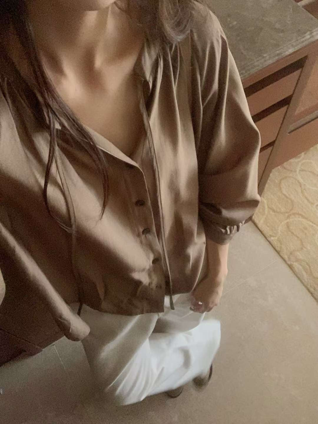 rope shirring blouse-2col