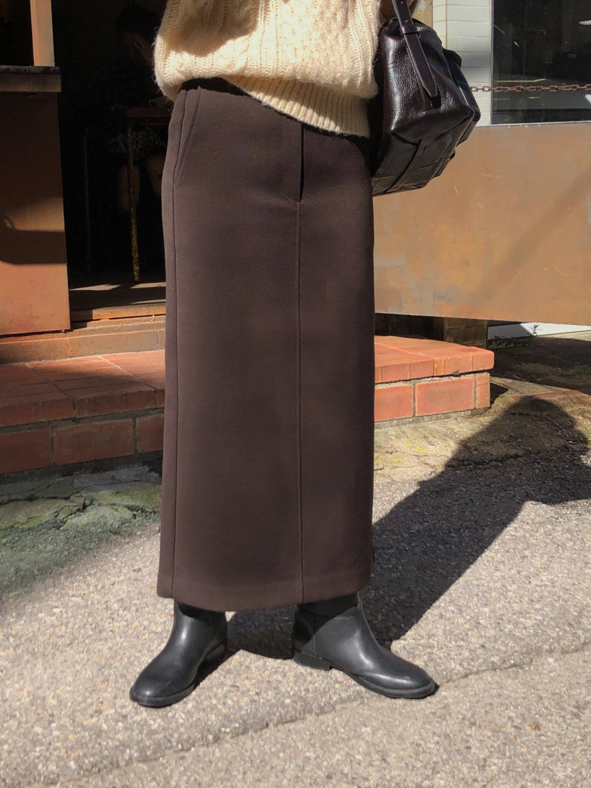 Rumi back banding wool midi skirt-2col