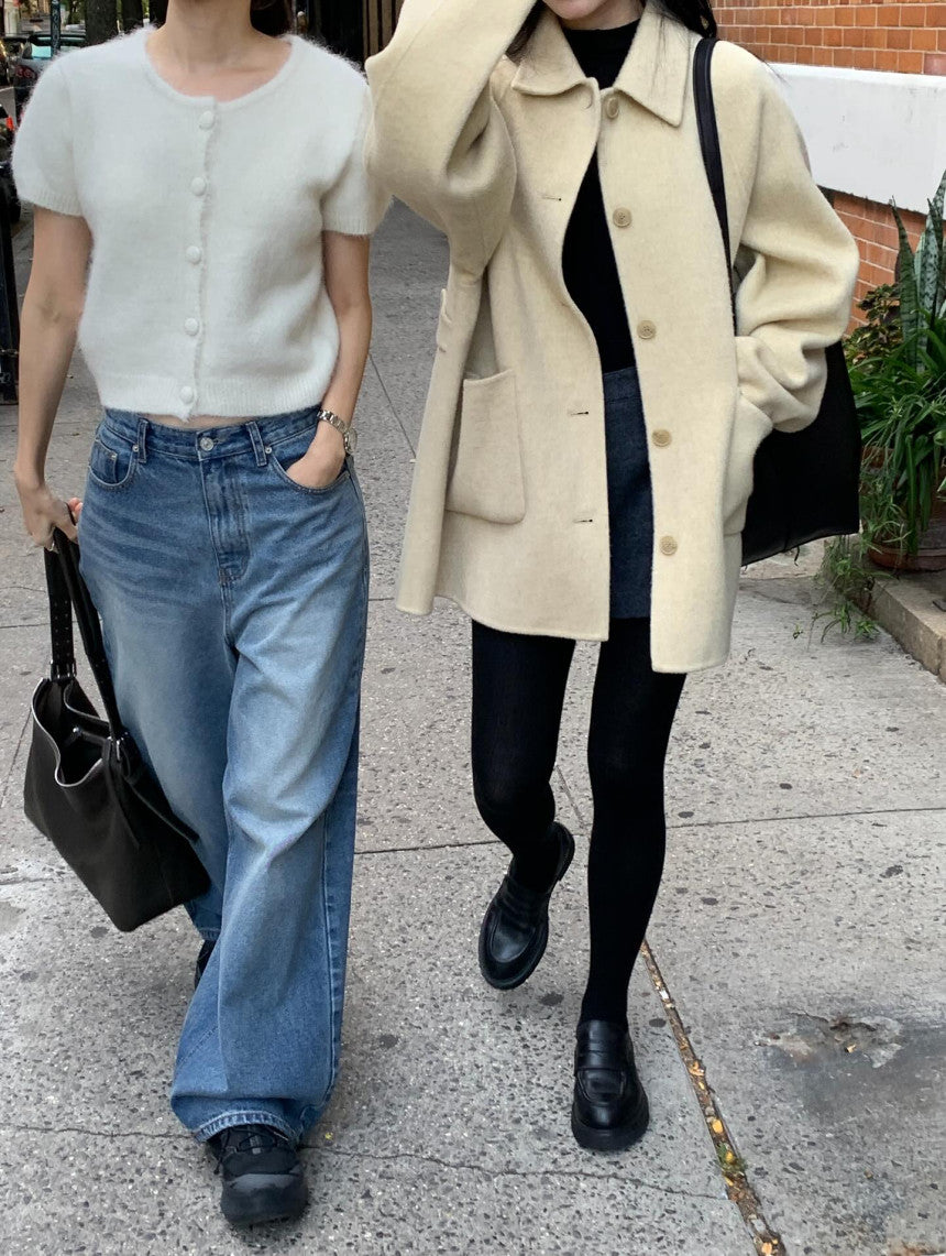 Want alpaca half cardigan-4col