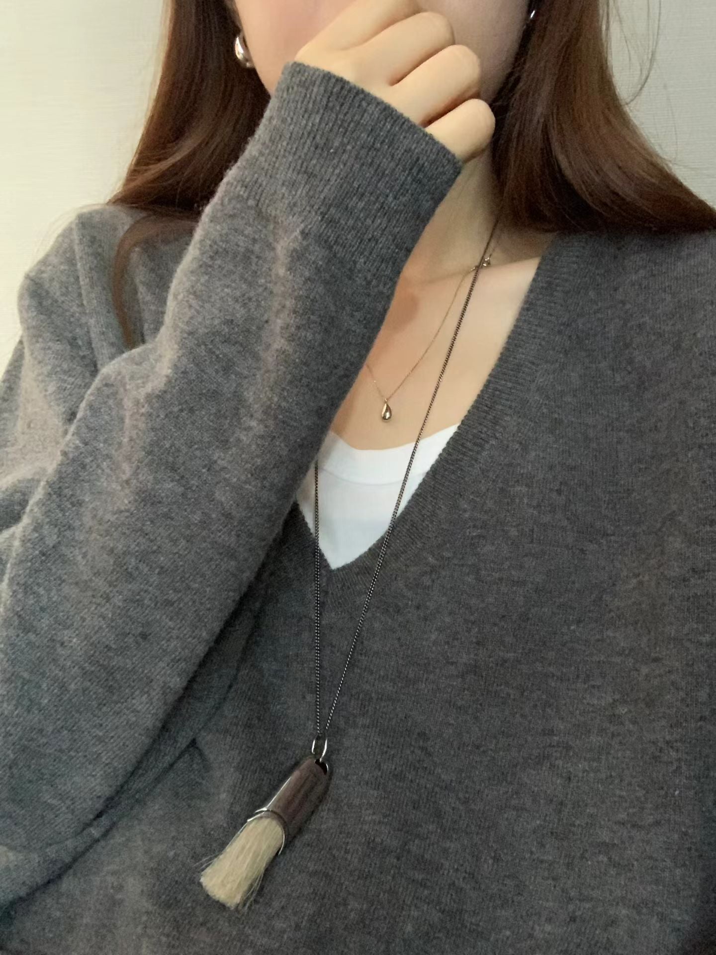 Ounce lage deep V-neck knit-3col