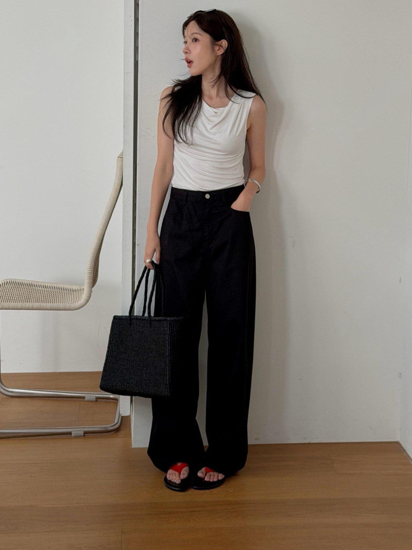 cotton wide pants-2col