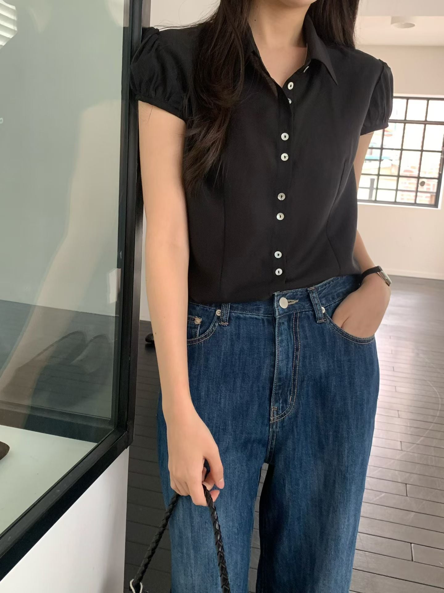 niel two button blouse-2col