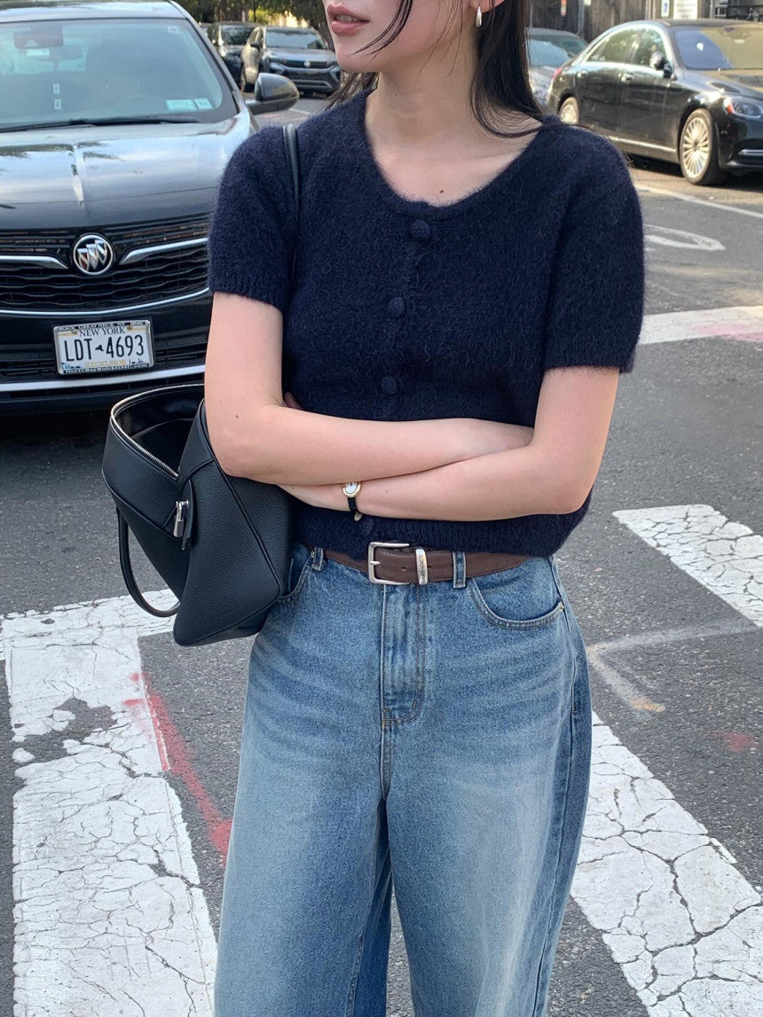 Want alpaca half cardigan-4col