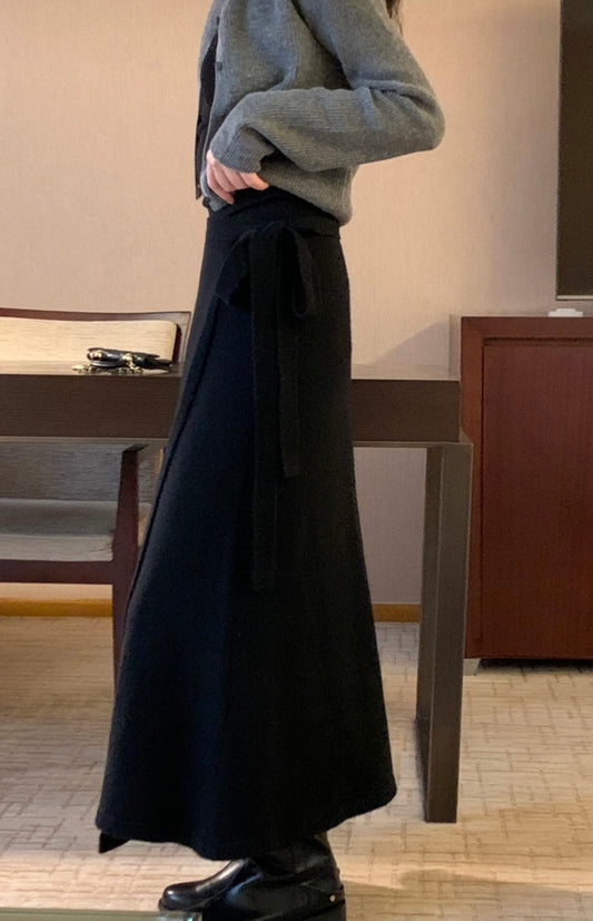 black即納 wool wrap skirt-3col