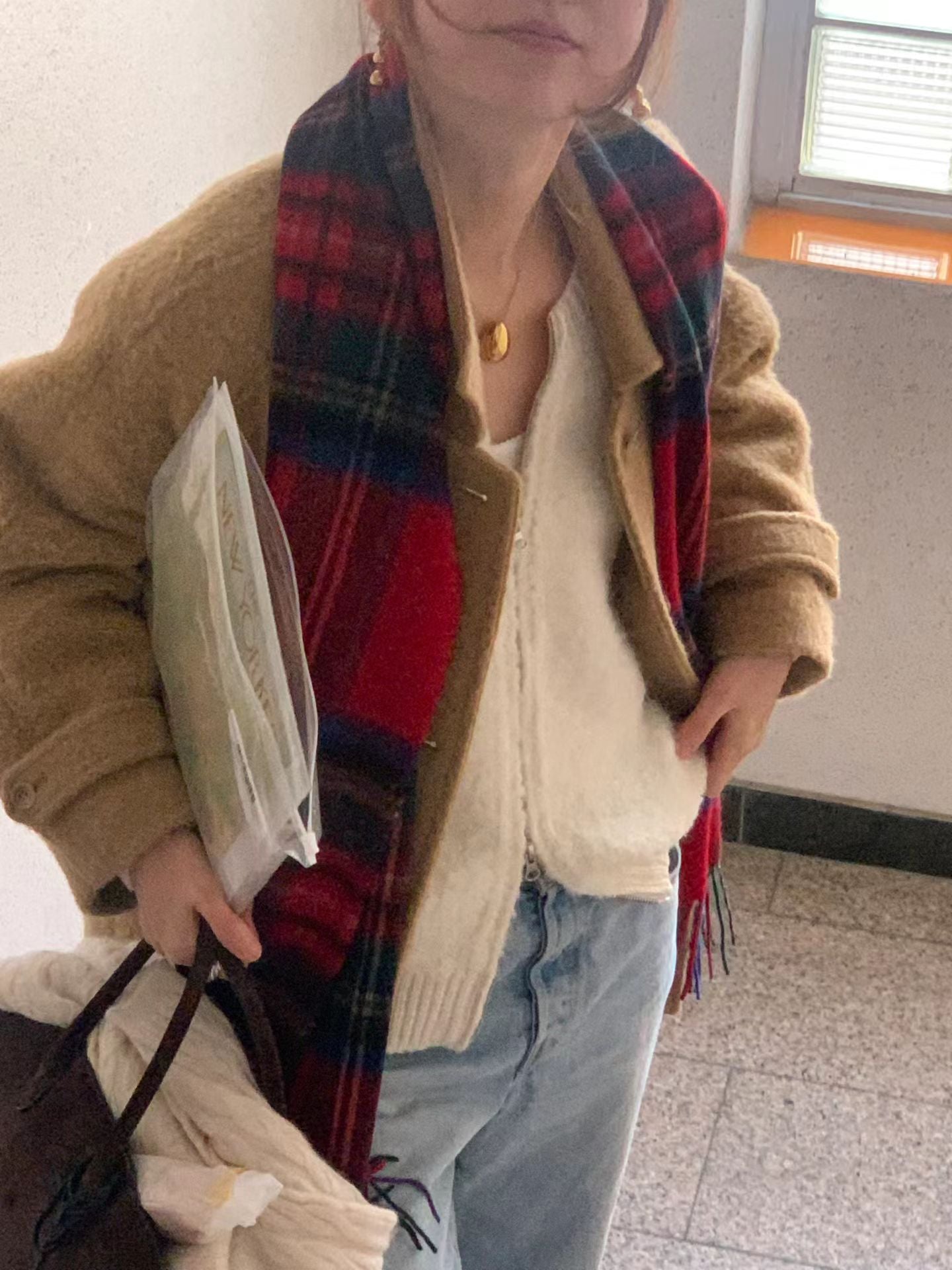 Ounce check wool muffler-3col