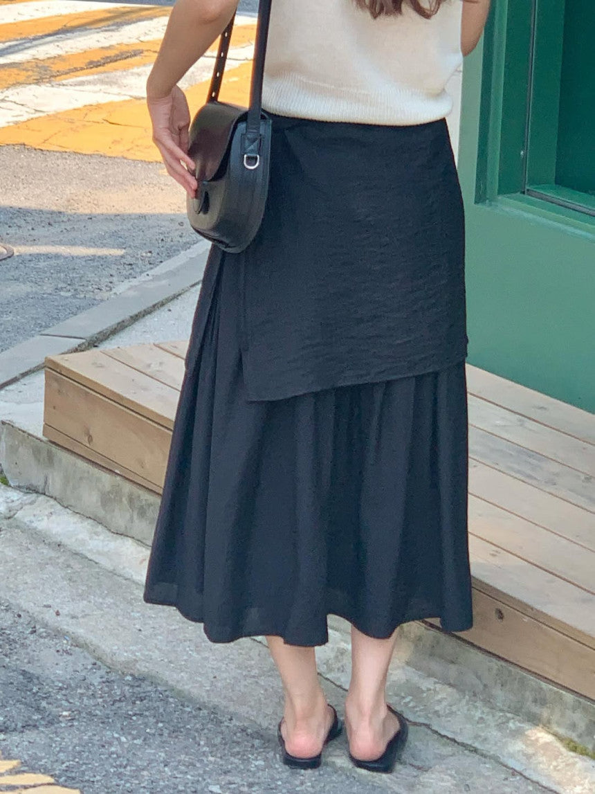Butter rayered wrap skirt-3col