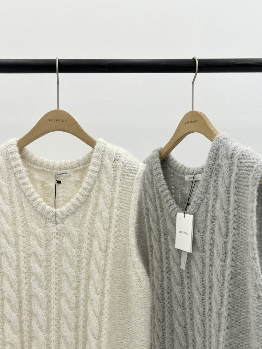 Alpaca canle v neck vest-2col