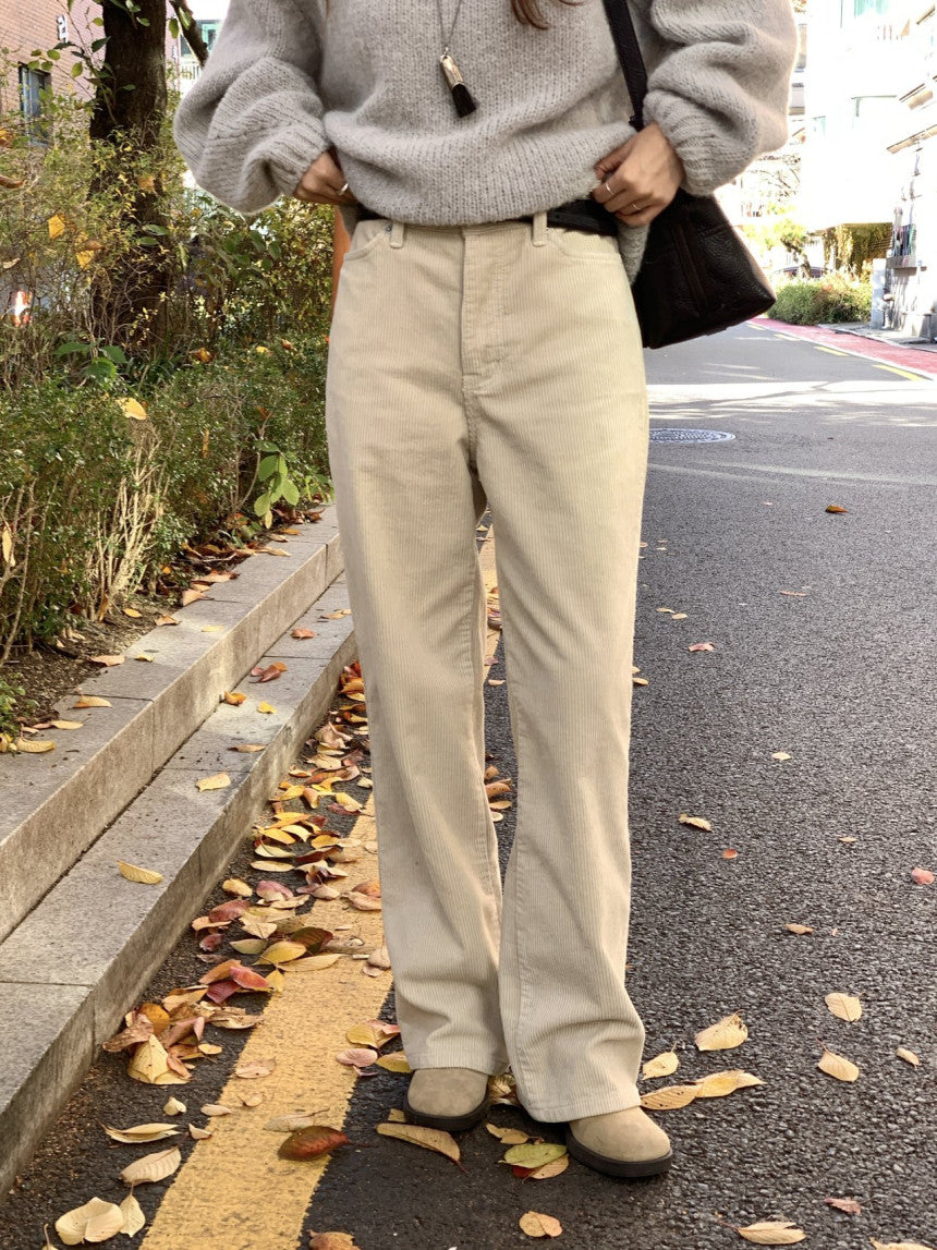 Rie corduroy straight pants-2col
