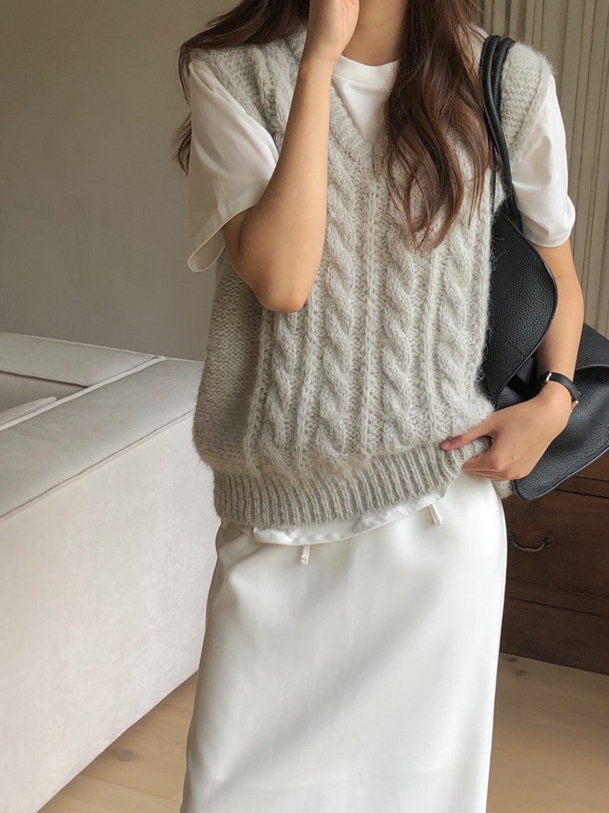 Alpaca canle v neck vest-2col