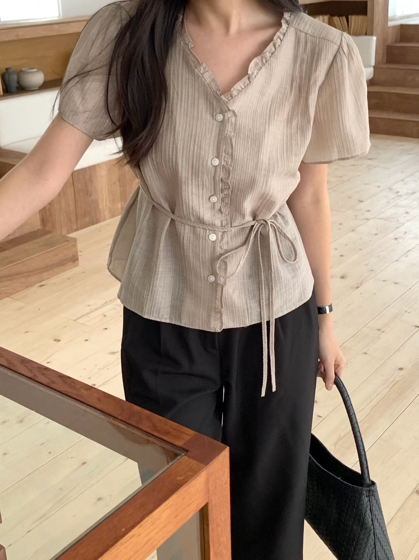 summer ove frill blouse-3col