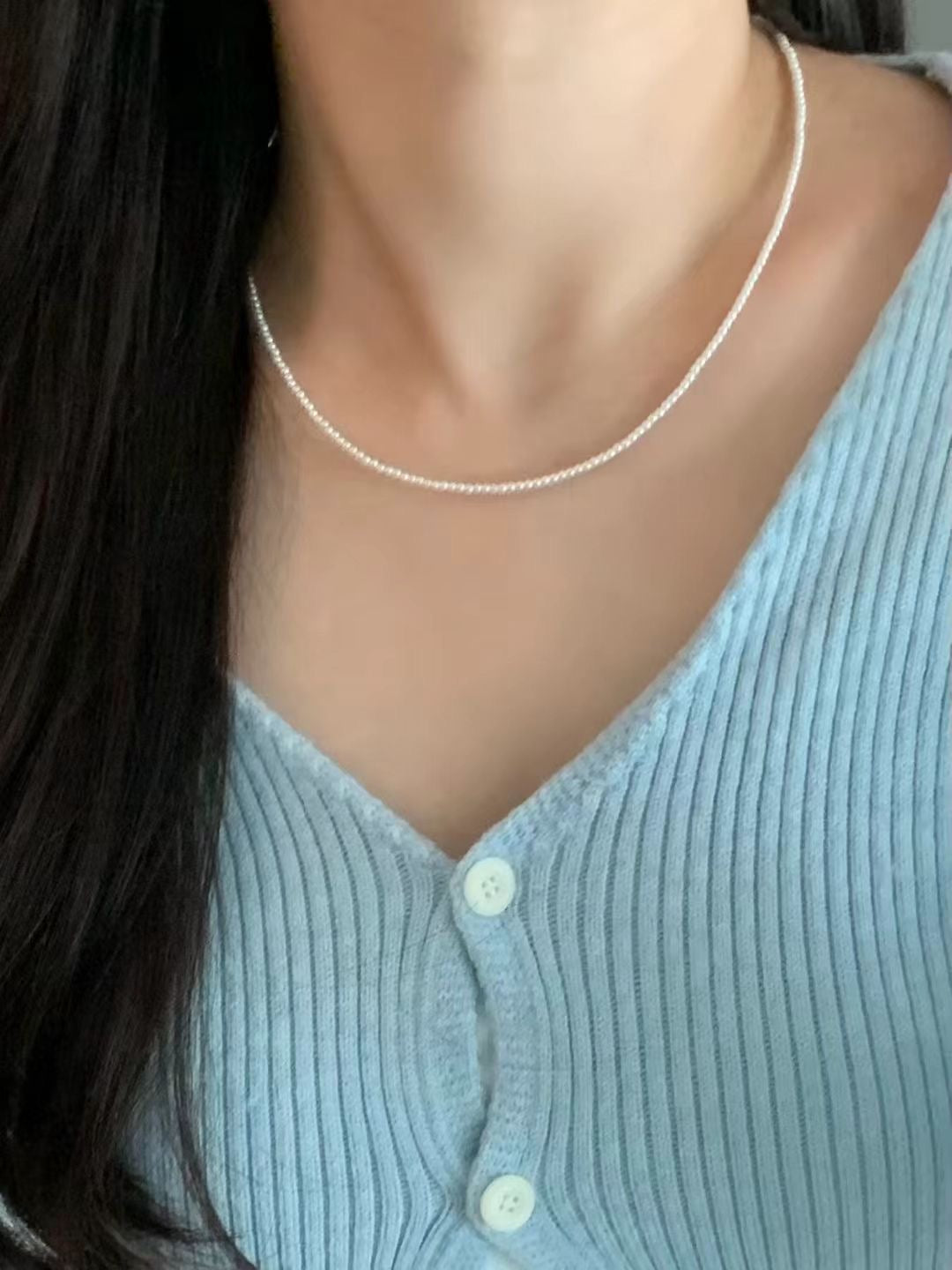 2mm glass pearl necklace