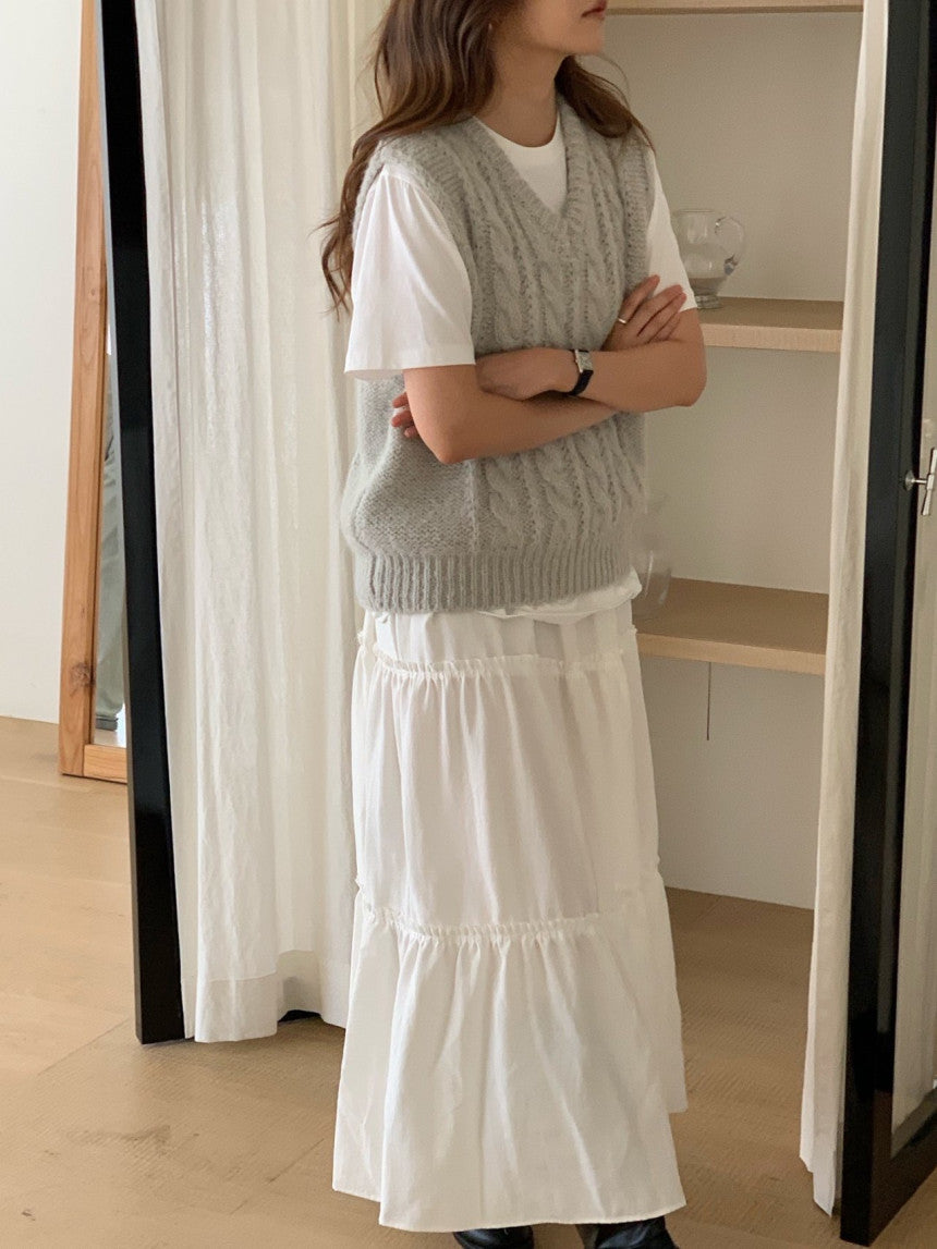 Alpaca canle v neck vest-2col