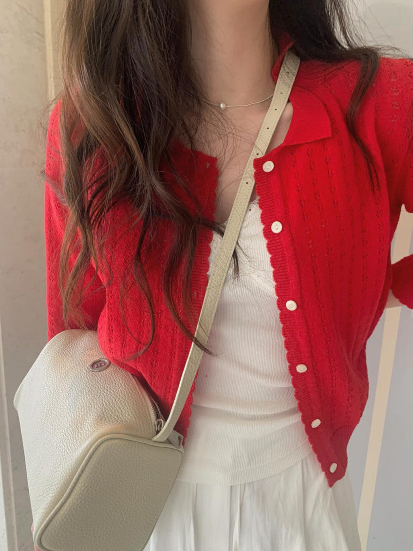 navy即納 French wave cardigan-3col