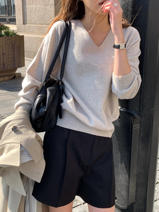 Adele wholegar cash v-neck knit-5col