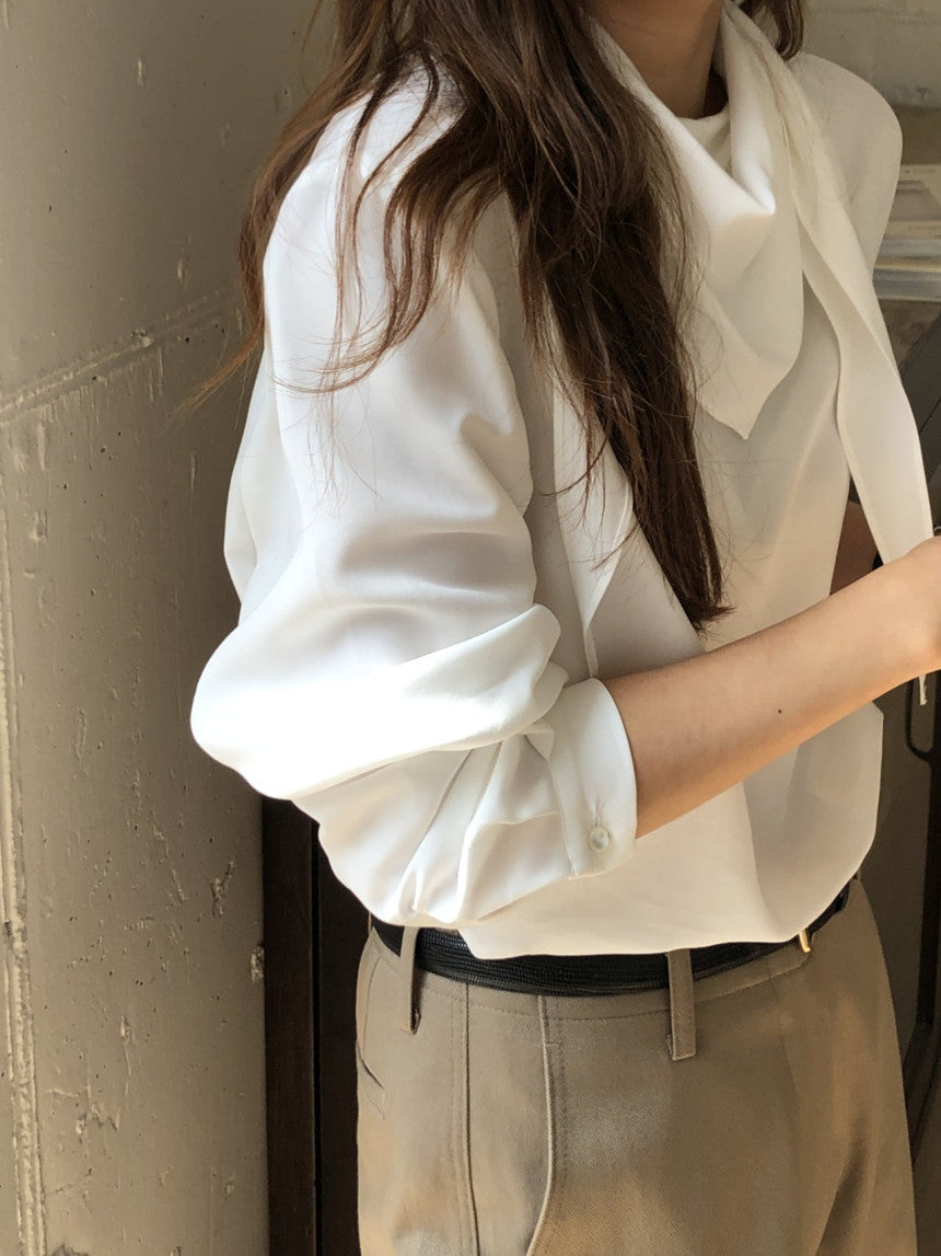 Luna brushed tencel scarf blouse-2col