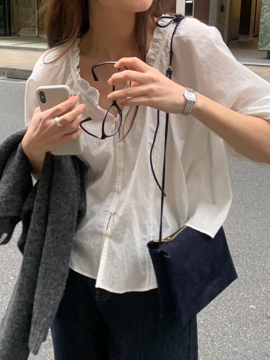 即納 Ounce neck ruffle blouse