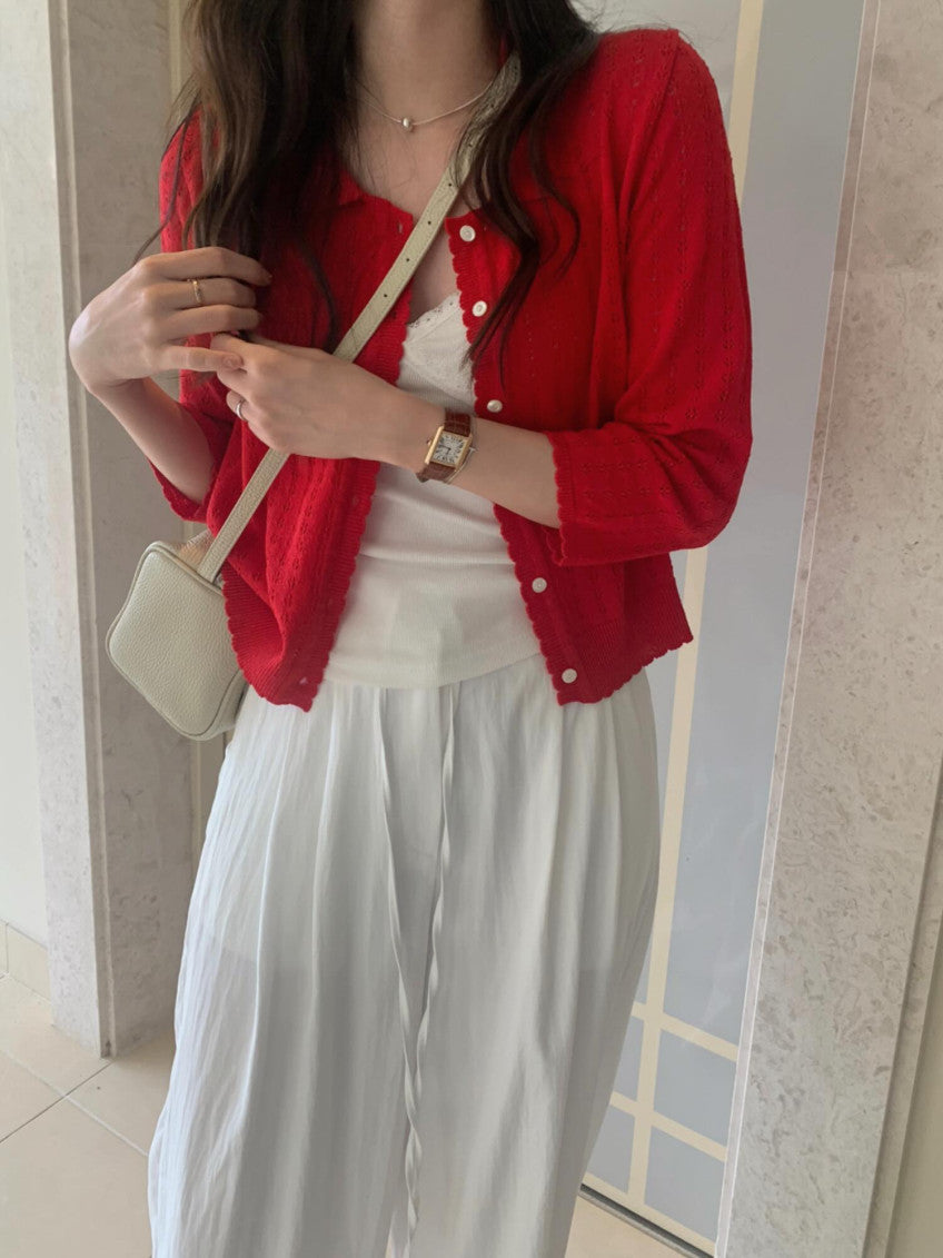 navy即納 French wave cardigan-3col