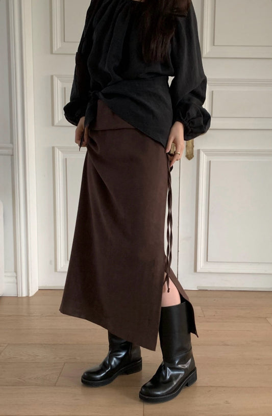 folding suede skirt-3col