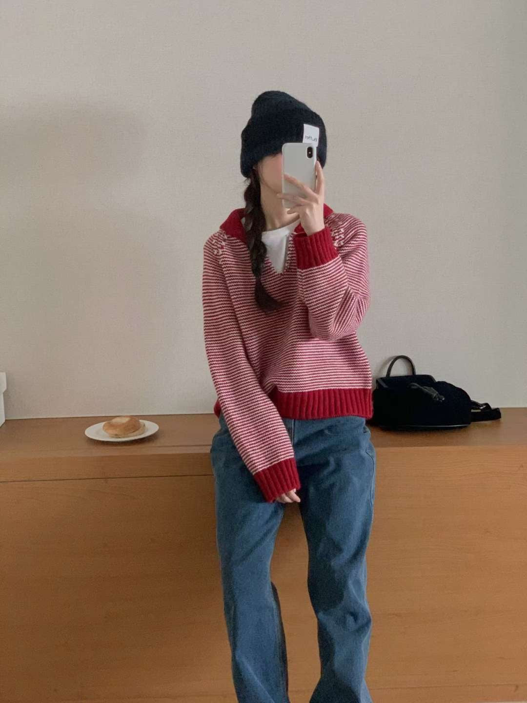 Stripe button knit-3col