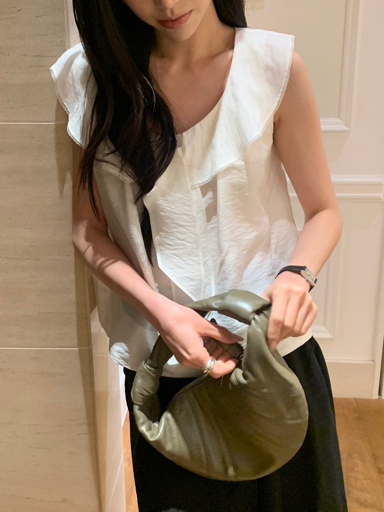 Lua ribbon frill blouse