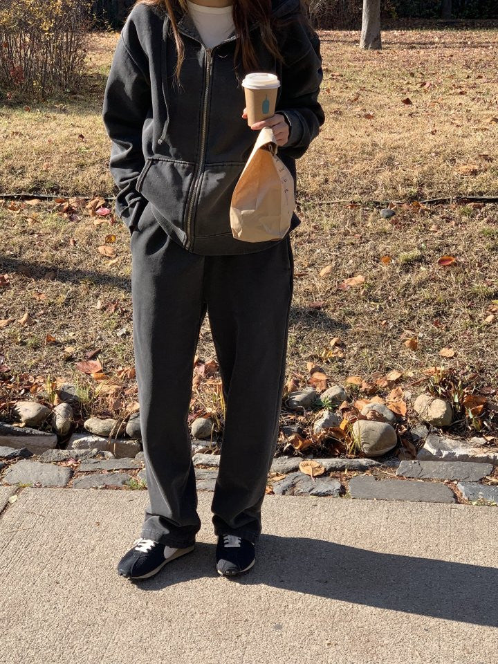 pigment fleece dying hood zip up&pants