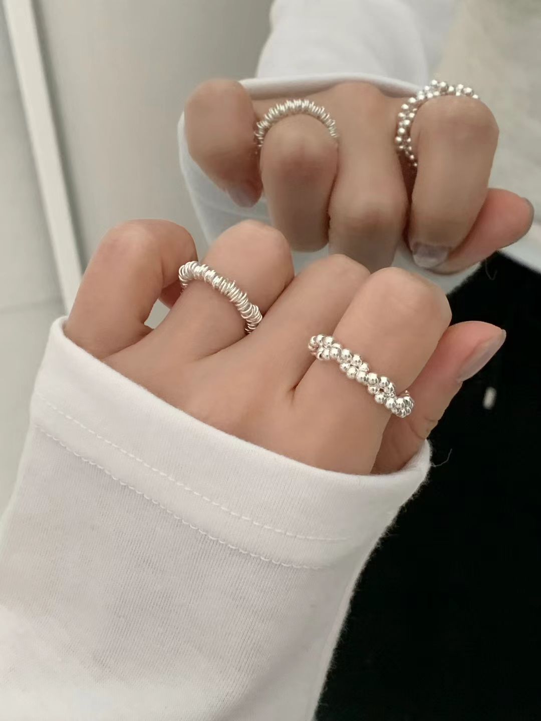 Silver ball twisted ring