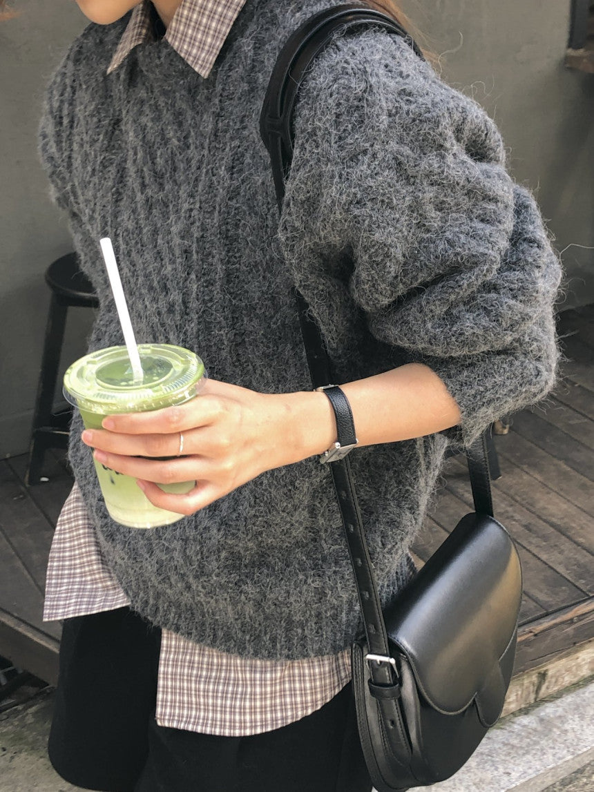 French alpaca cable round knit-3col