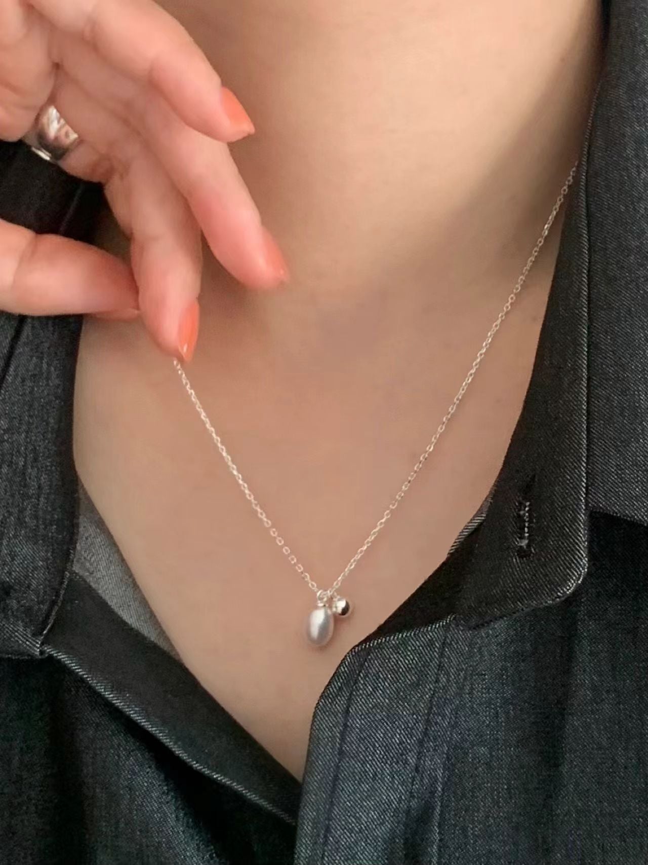 Silver Ball Pearl Necklace