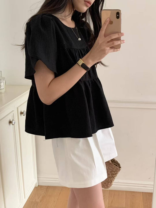 Any shirring half blouse-3col