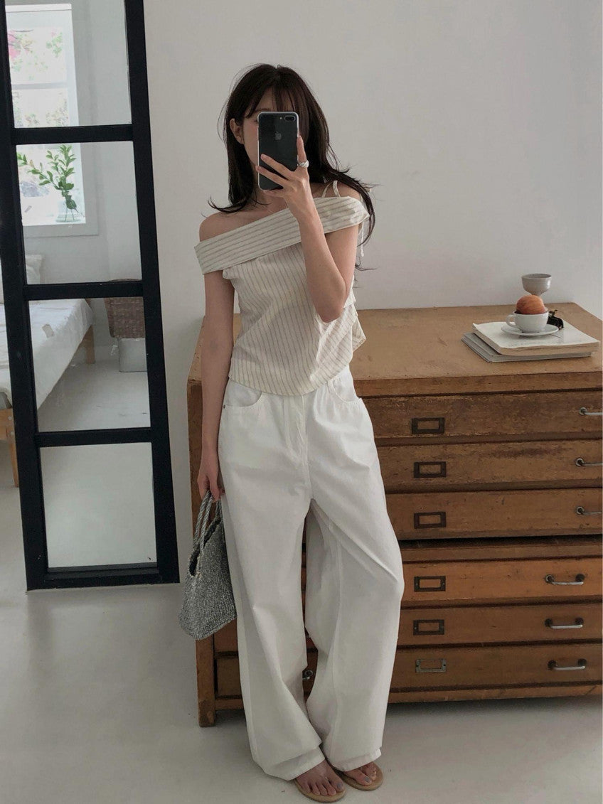 cotton wide pants-2col