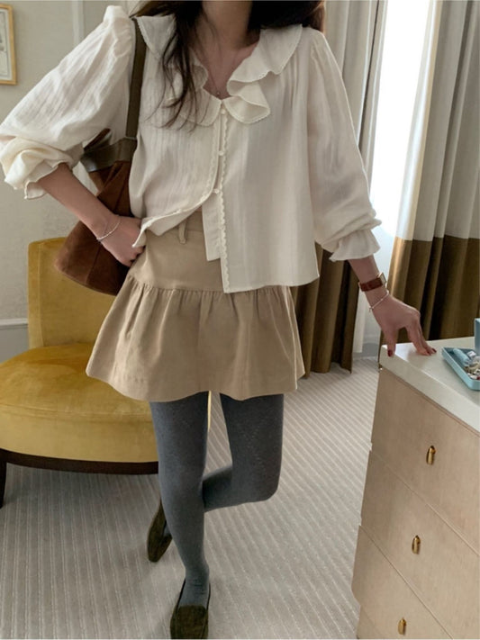 Corduroy frill skirt-2col