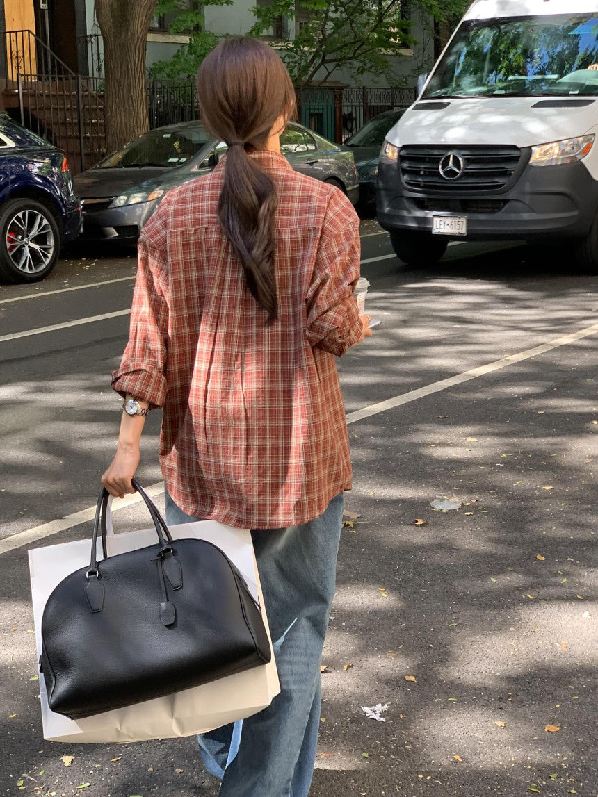 Maron check shirt-2col