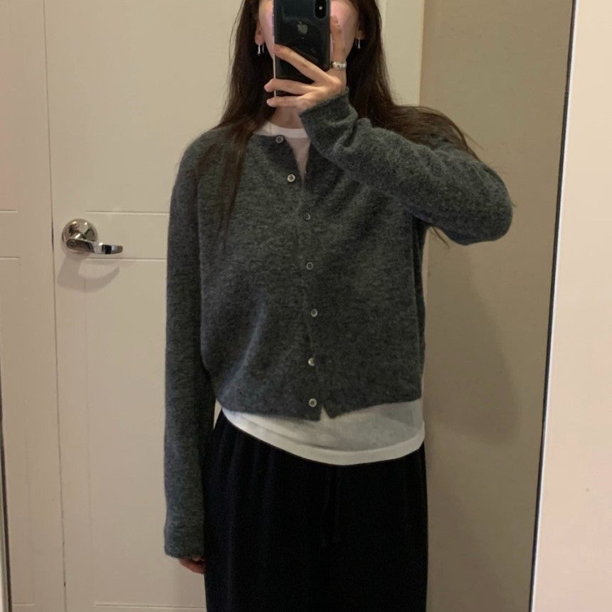 melange gray即納 fl lanel rose alpaca cardigan-3col